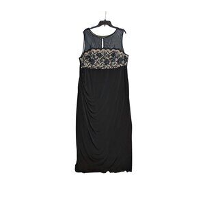 Eliza J Womens 20W Black Gown With Lace & Mesh Details Sleeveless Stretch Long